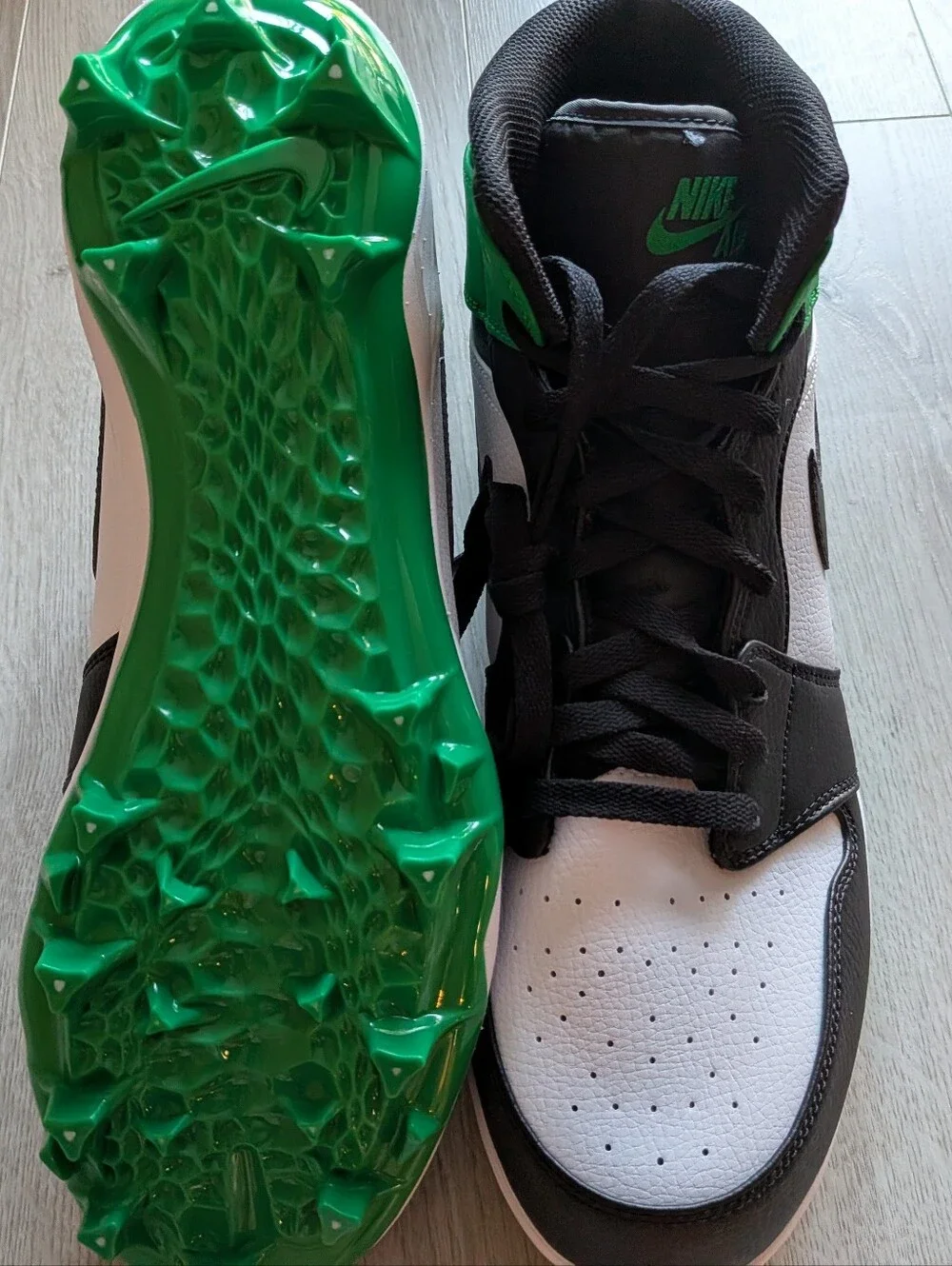 DS Air Jordan 1 TD Football Cleats Lucky Green White Black